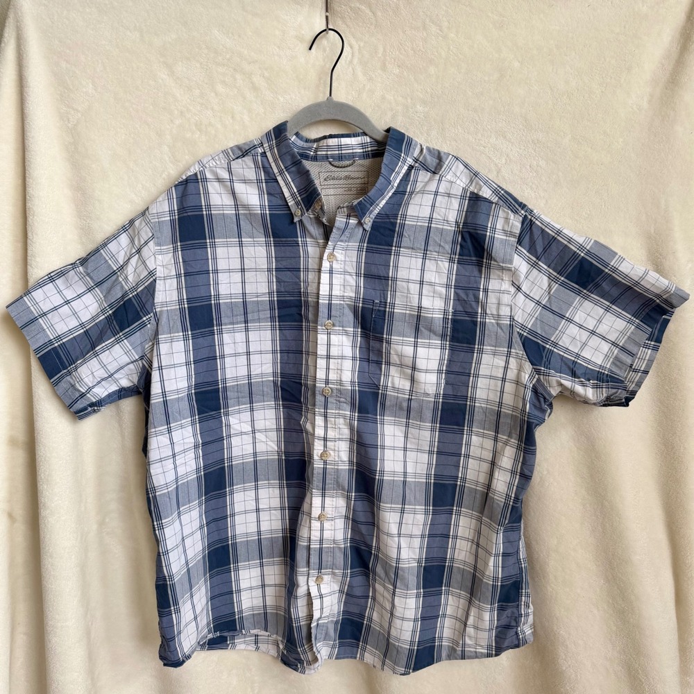 Eddie Bauer Sz 2XL Blue Plaid Short Sleeve Button Down Classic Fit Casual Shirt